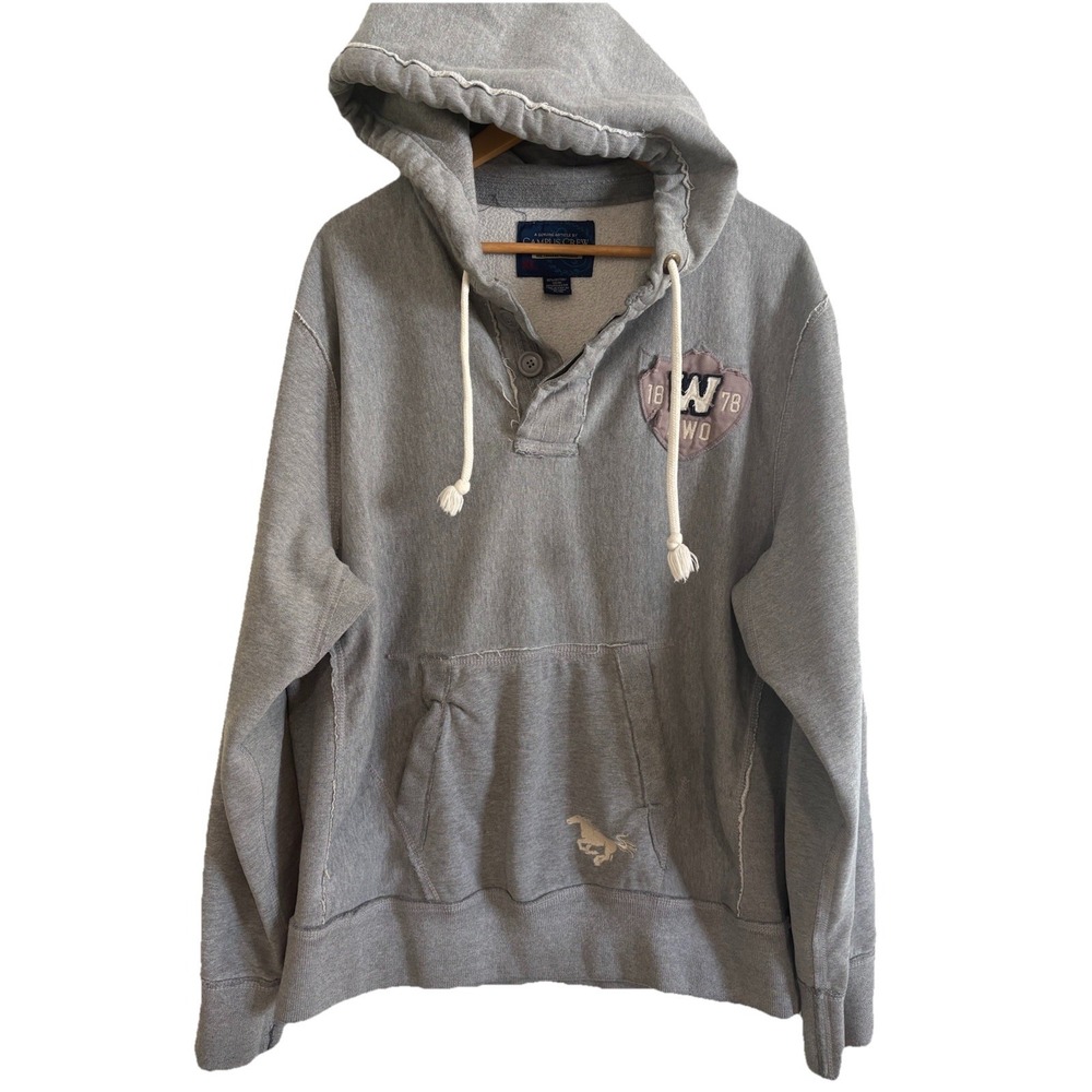 Vtg Western University UWO Mustangs Hoodie Mens XL Grey Henley Campus Crew Heavy
